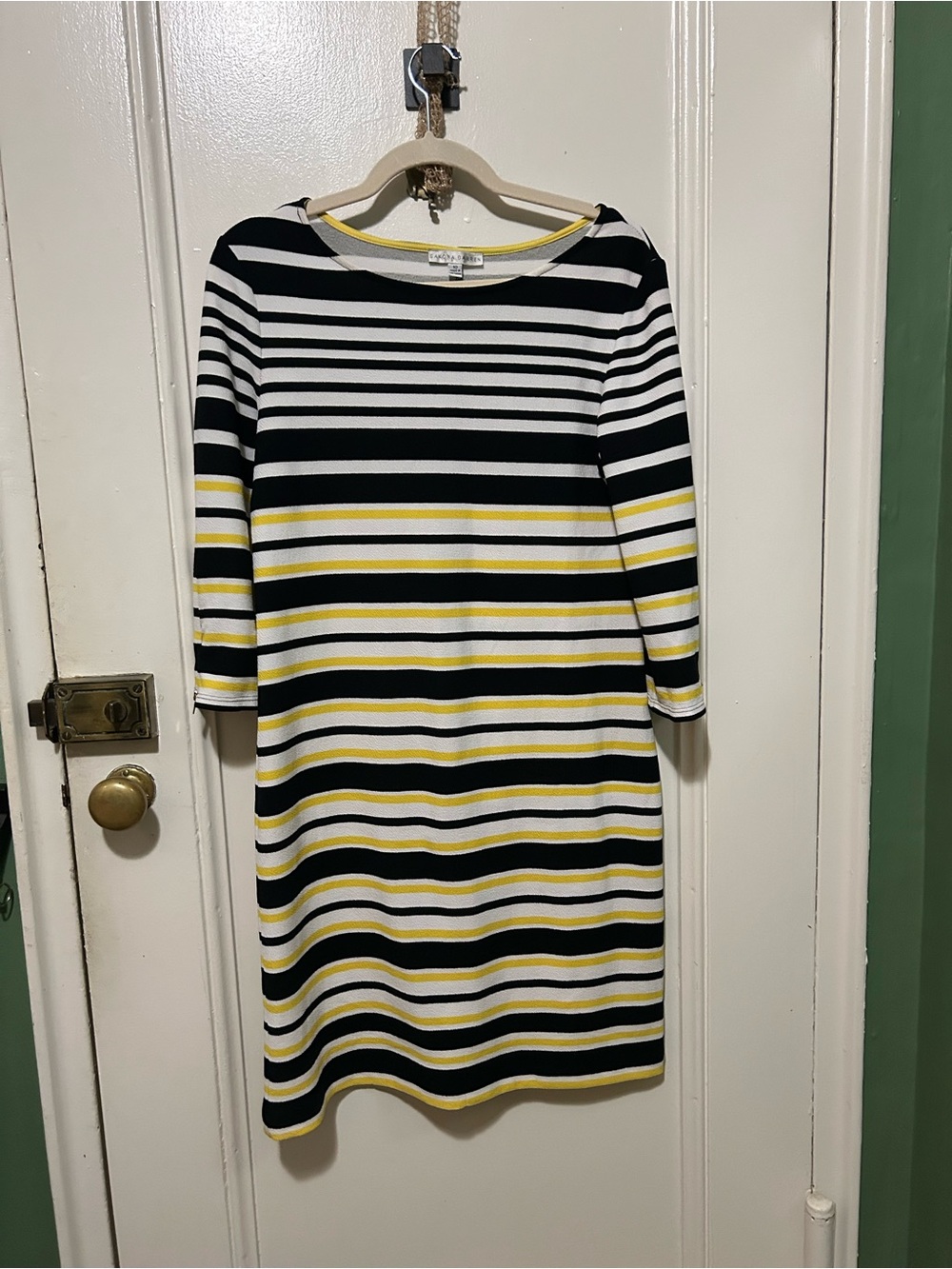 Sandra Darren Black, White & Yellow Striped Long-Sleeve Shift Dress